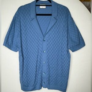 Mens RunAway Blue Knit ShortSleeve summer vacation holiday button down cartigan